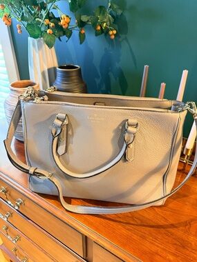 kate spade Taupe Leather Satchel with Crossbody Strap